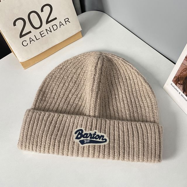 Lettering Applique Beanie Knit