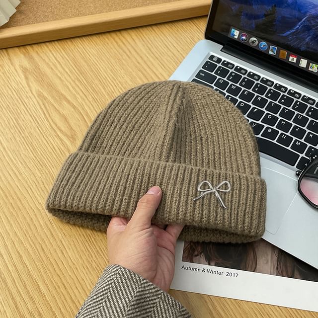 Knit Metal Bow Beanie