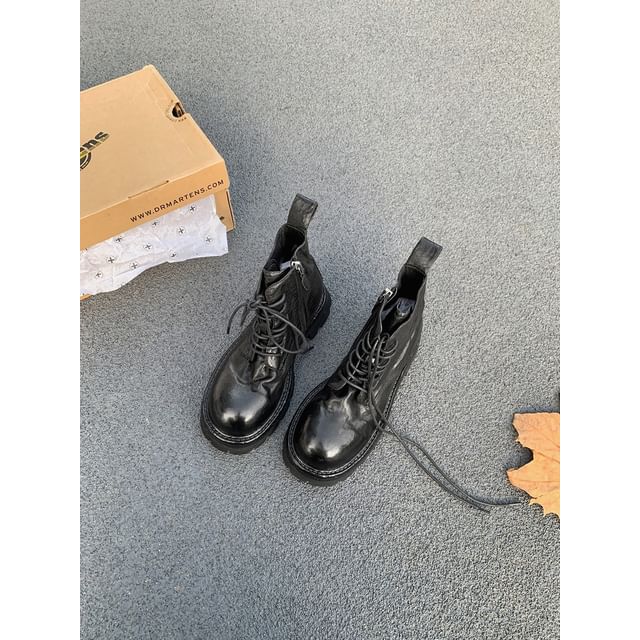 Lace-Up Genuine Platform Plain Short Boots Leather