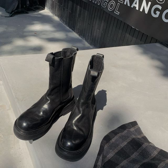 Leather Boots Platform Chelsea Genuine Plain Short