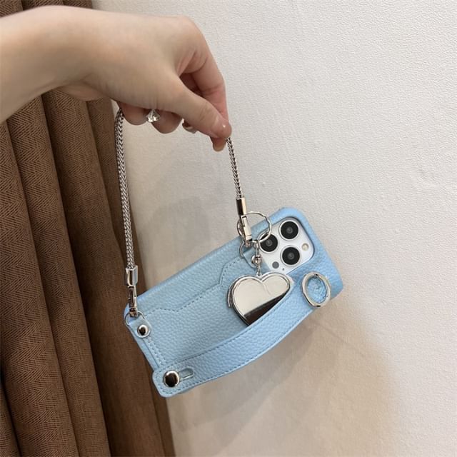 Faux Case Mirror Phone Heart Leather