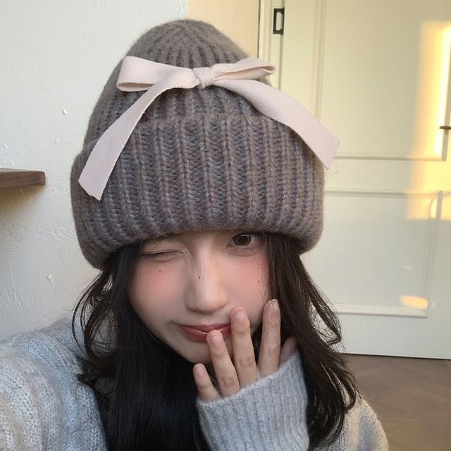 Beanie Ribbed Bow