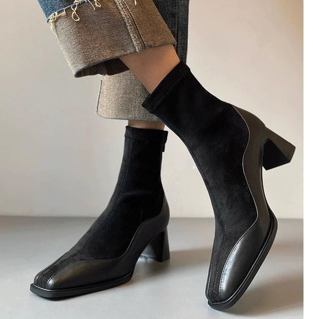 Sample Block Heel Faux Leather Short Boots