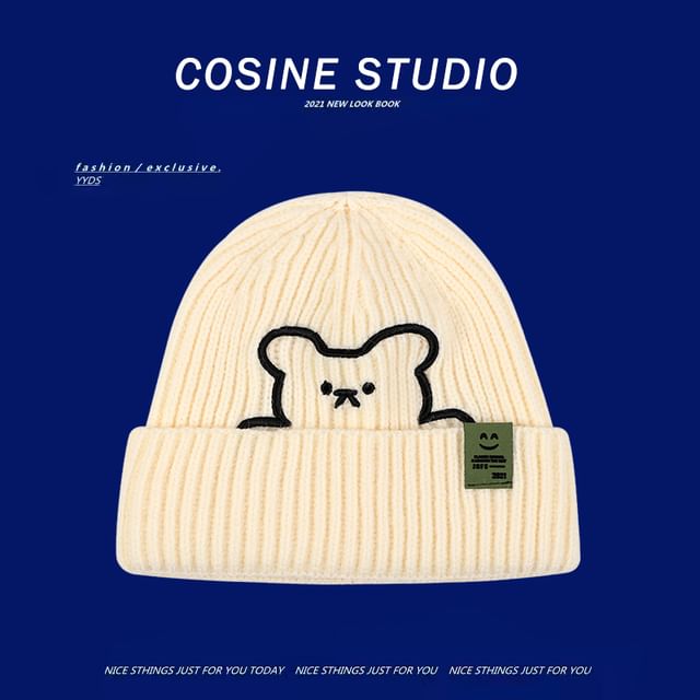 Beanie Plain Bear / Embroidered