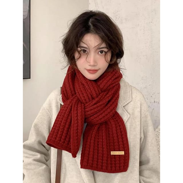 / Lettering Scarf Embroidered Plain Plaid