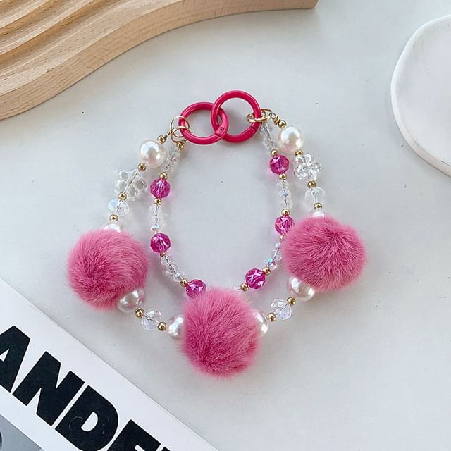Pearl Strap Layered Faux Phone Pom