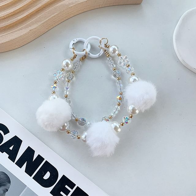 Pearl Strap Layered Faux Phone Pom