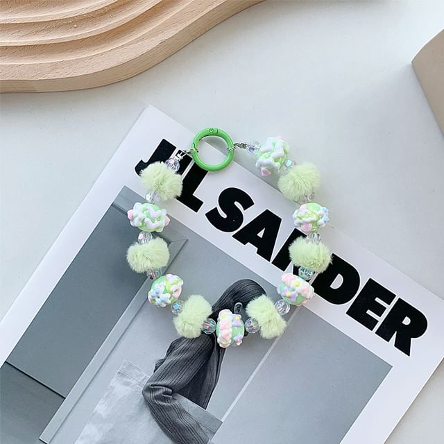 Phone Heart Strap Pom Bead
