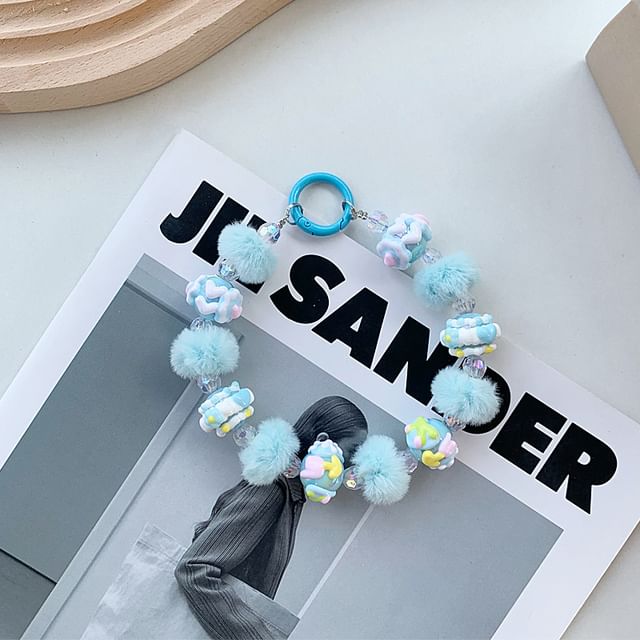 Phone Heart Strap Pom Bead