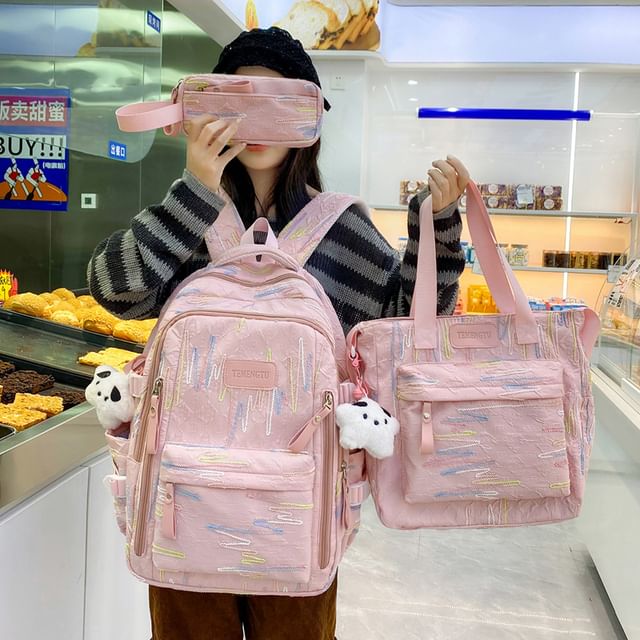 Embroidered Nylon Laptop Backpack / Tote Bag / Pencil Case / Bag Charm / Set