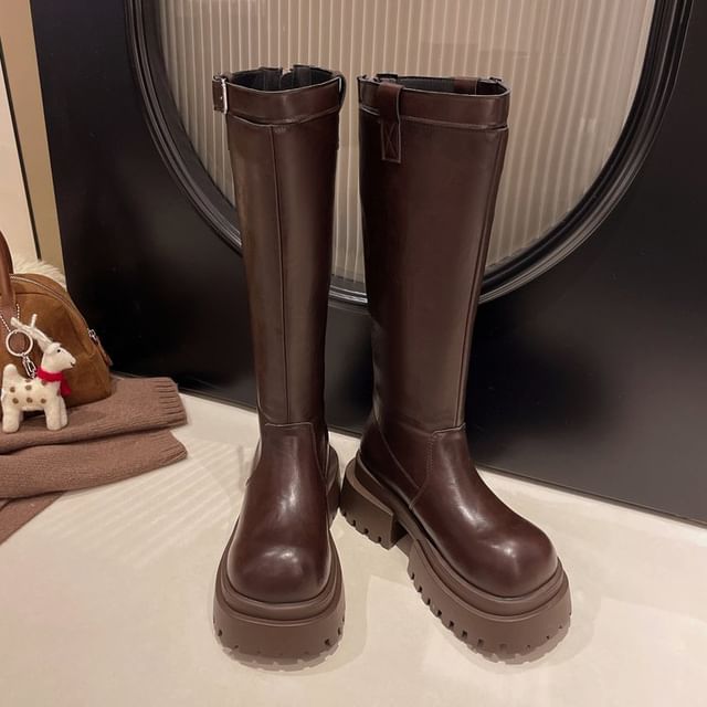 Boots Tall Buckled Plain Platform
