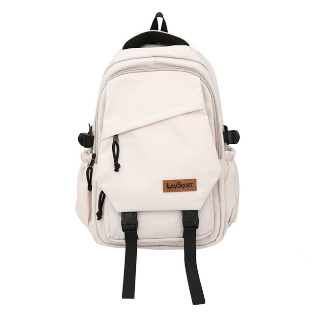 Sample Lettering Applique Buckled Nylon Backpack