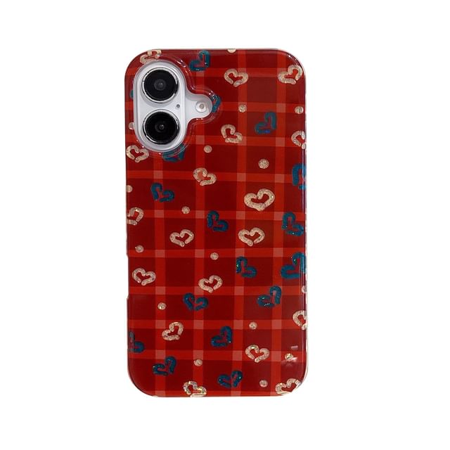 Heart Pom / Set Plaid Case Phone Strap
