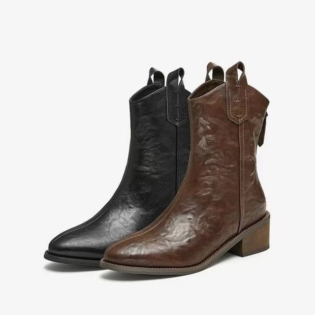 Chunky Mid-Calf Heel Boots Pointed