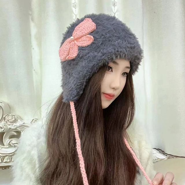 Hat Bow Applique Chenille Trapper