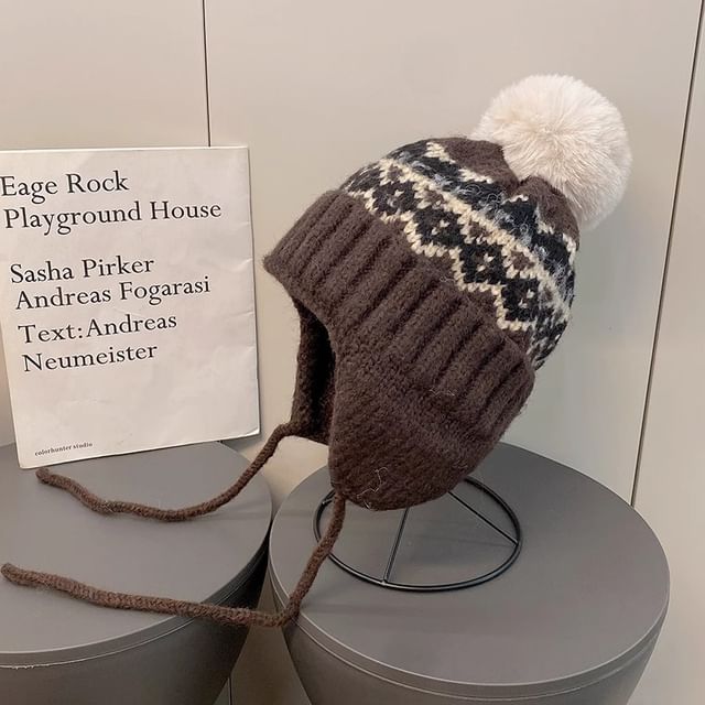 Hat Knit Pom Trapper
