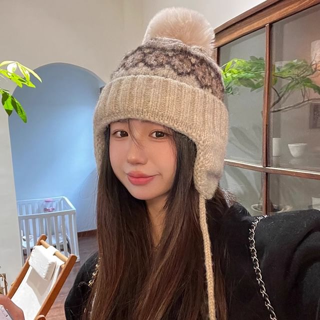 Hat Knit Pom Trapper