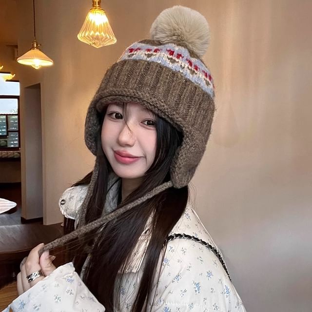 Hat Knit Pom Trapper