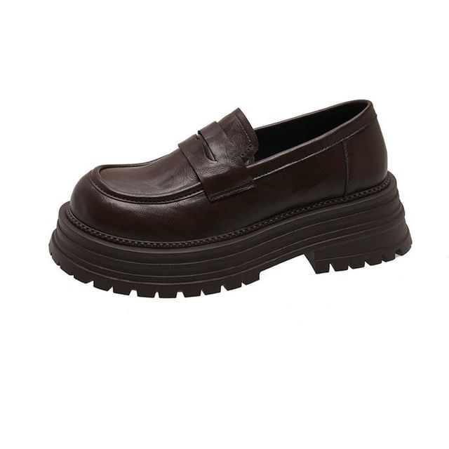 Faux Leather Loafers Platform