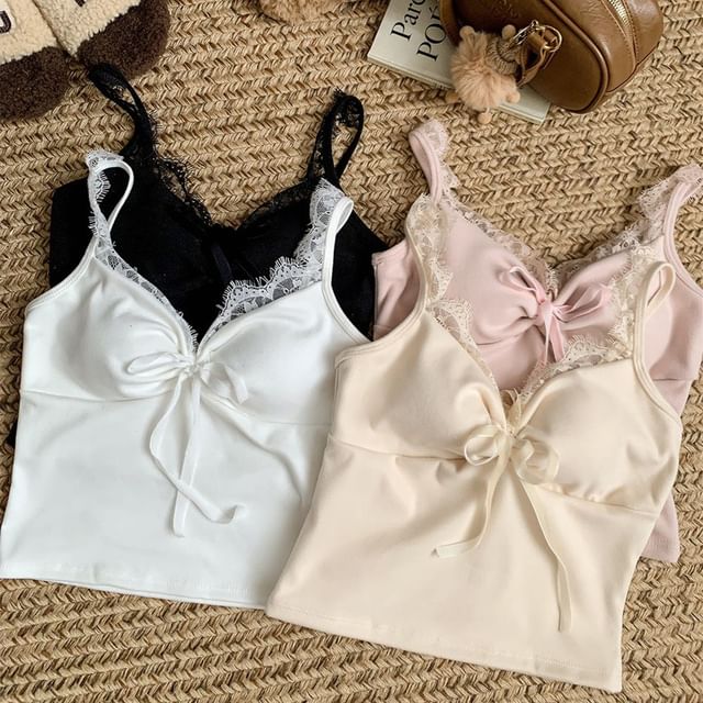 Sample V-Neck Lace Trim Crop Cami Top