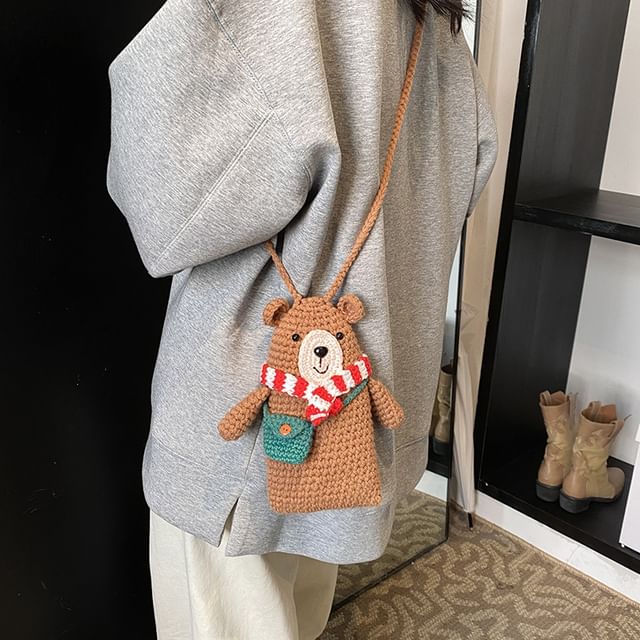 Sample Bear Knit Mobile Phone Crossbody Bag