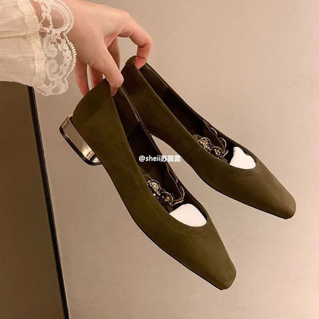 Pumps Low Plain Accent Heel Metal Mary Jane