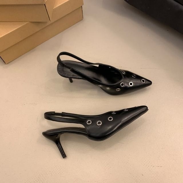 SamplePointed Toe Grommet Slingback Pumps