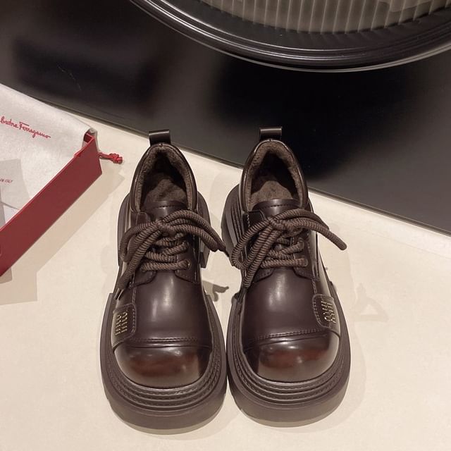 Lace-Up Plain Platform Faux Leather Shoes