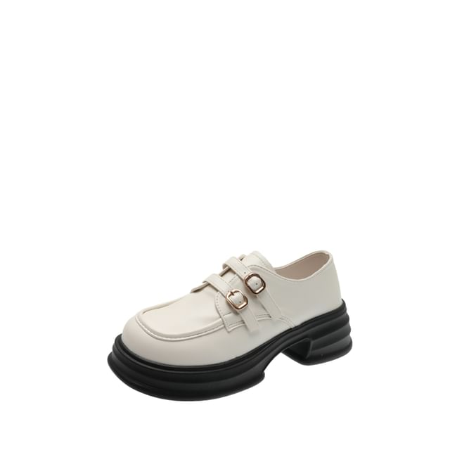 Faux Platform Buckled Leather Loafers