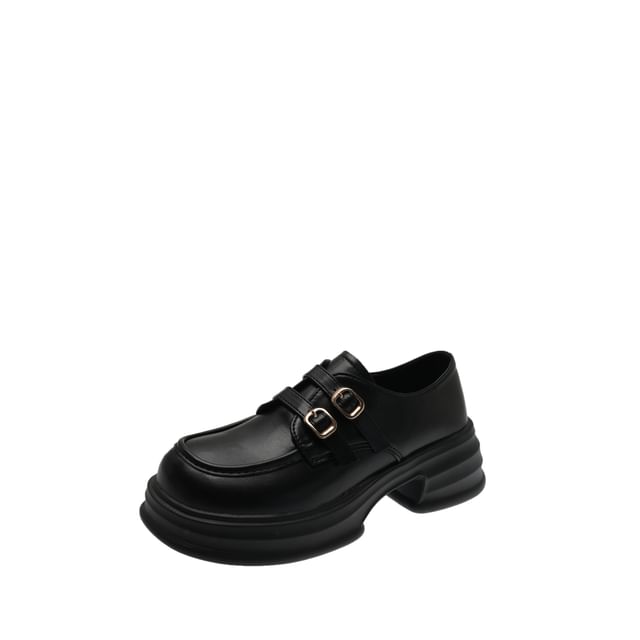 Faux Platform Buckled Leather Loafers