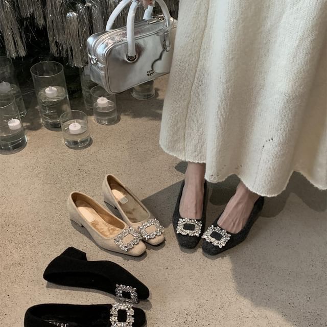 Sample Square Toe Rhinestone Buckle Block Heel Pumps