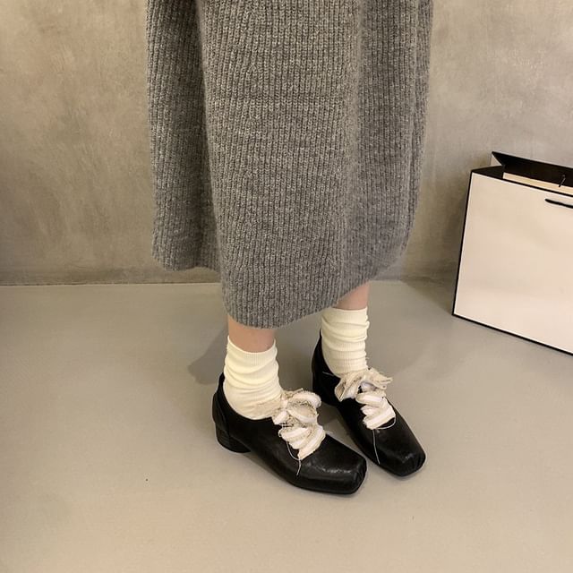 Square Toe Block Heel Lace Up Pumps