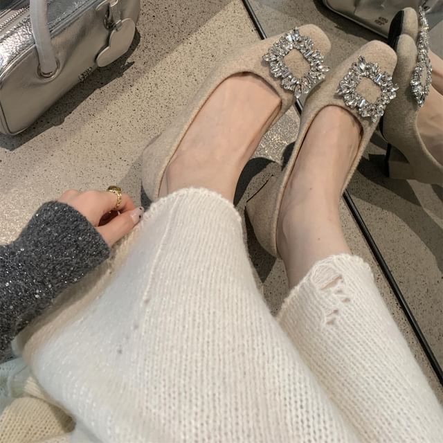 Sample Square Toe Rhinestone Buckle Block Heel Pumps