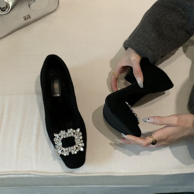 Sample Square Toe Rhinestone Buckle Block Heel Pumps