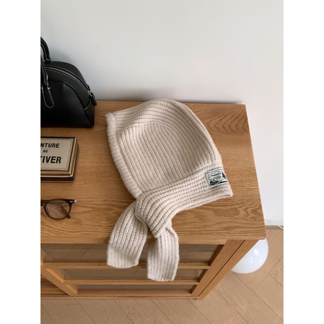 Lace-Up Balaclava Plain Ribbed Applique Knit