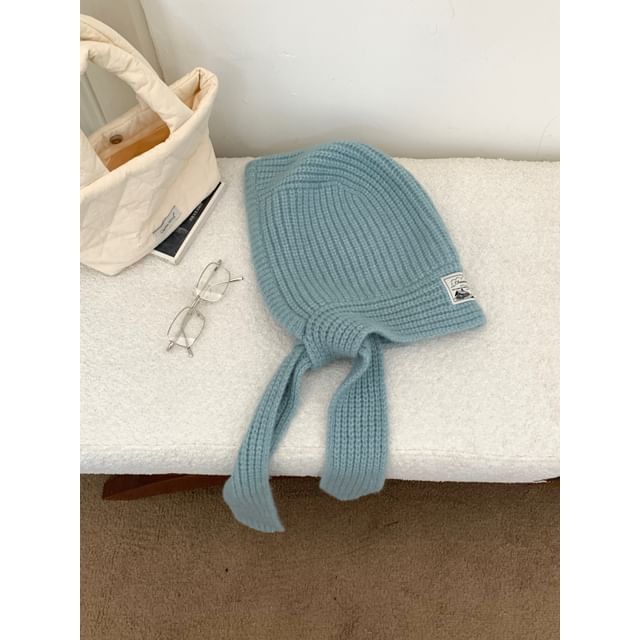 Lace-Up Balaclava Plain Ribbed Applique Knit