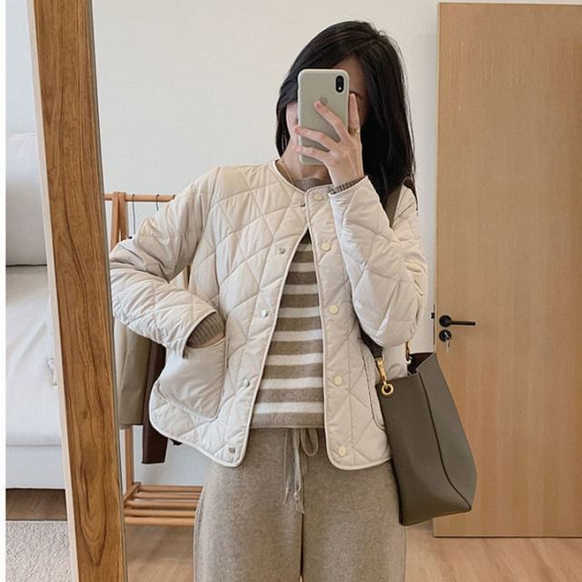 Jacket Quilted Button-Up V-Neck