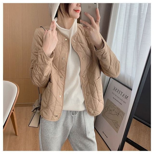 Jacket Quilted Button-Up V-Neck
