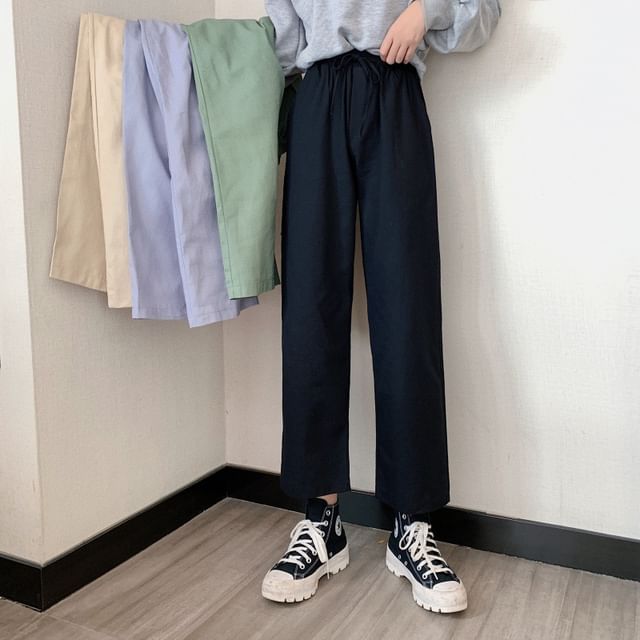Rise Plain Leg Pants Wide Cargo High
