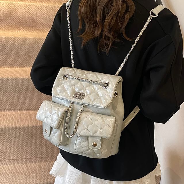 Leather Quilted Chain Faux Strap Backpack