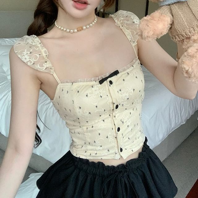 Sample Floral Bow Lace Cropped Camisole Top