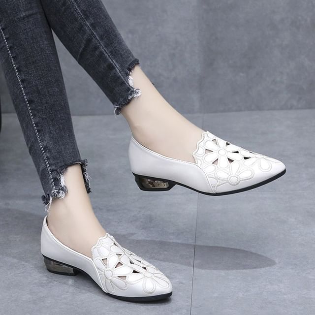 Floral Heel Pumps Chunky Embroidered