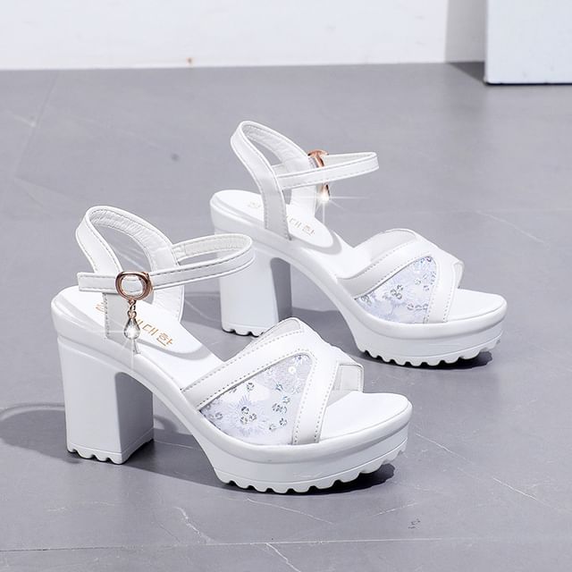 Platform Sequined Chunky Heel Sandals