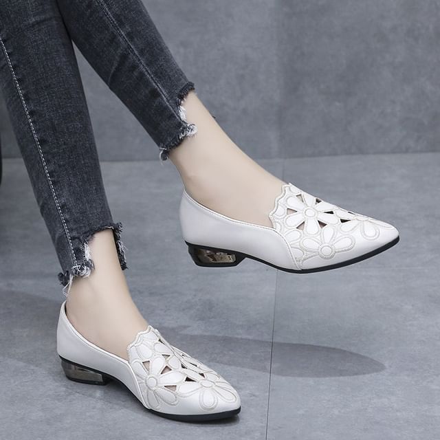 Floral Heel Pumps Chunky Embroidered