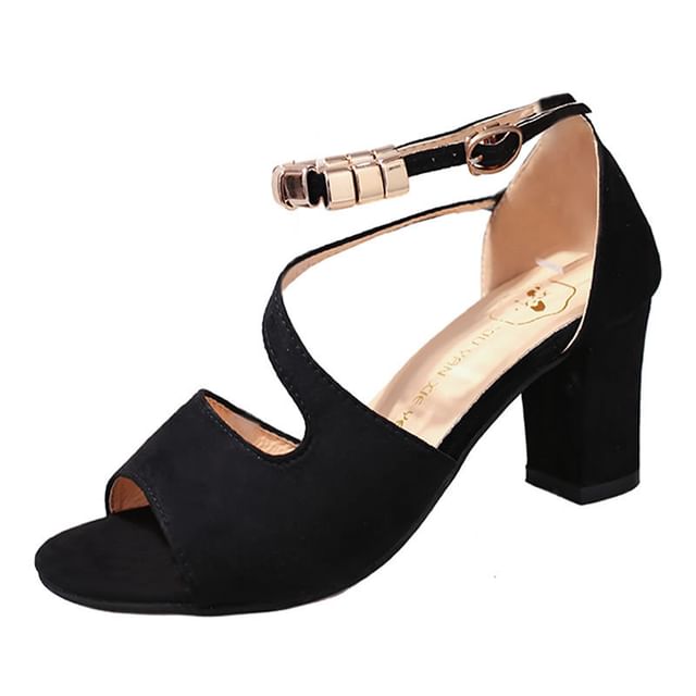 Bead Metal Heel Sandals Chunky Ankle Strap