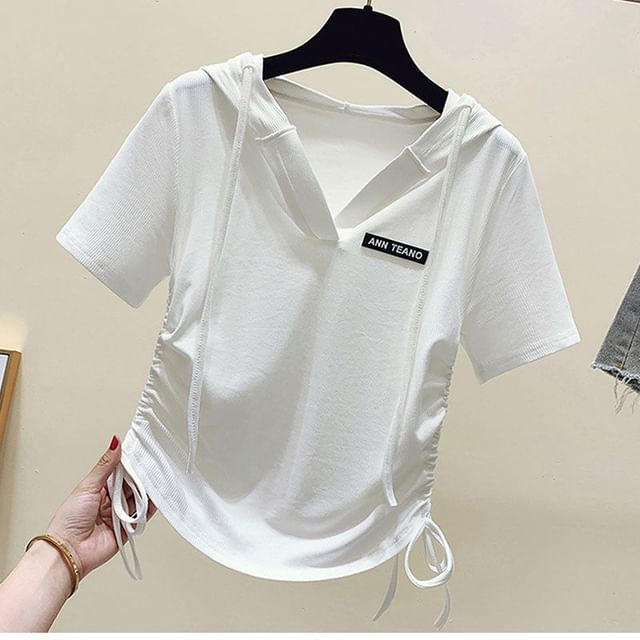 Lettering Short-Sleeve V-Neck Tee Drawstring
