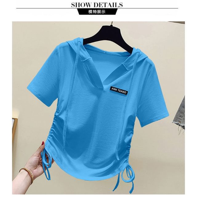Lettering Short-Sleeve V-Neck Tee Drawstring