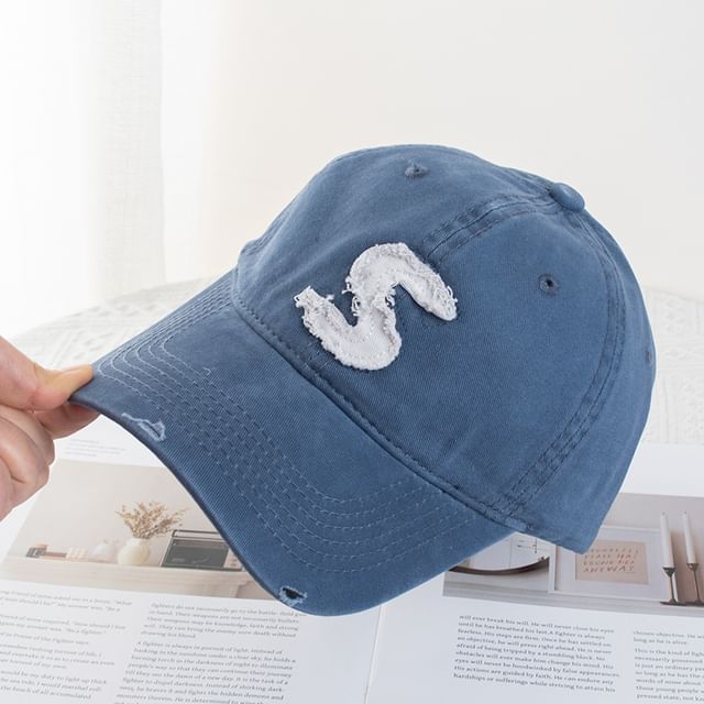 Applique Lettering Baseball Distressed Cap