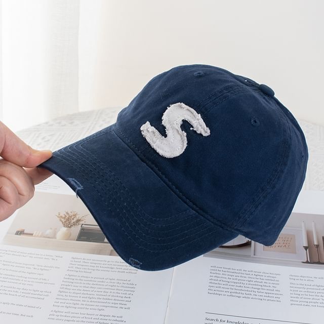 Applique Lettering Baseball Distressed Cap