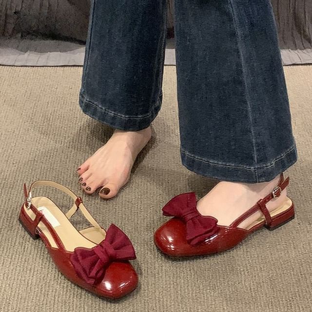 Low Heel Bow Slingback Sandals
